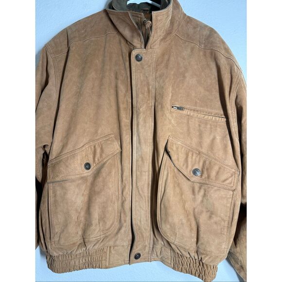 Rare Vintage Green Fields Men’s Leather Bomber Jacket Size L Lined Tan Brown - Picture 2 of 14